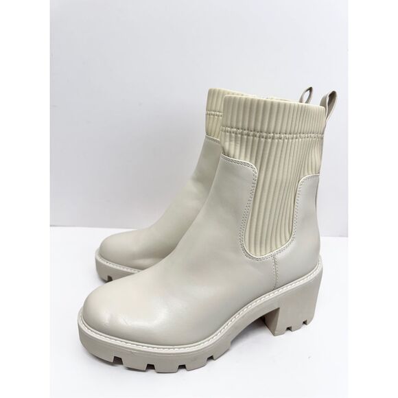 Bar III Boots Size 10 Cream Block Heel Womens Ribbed Ankle Booties - Picture 2 of 10